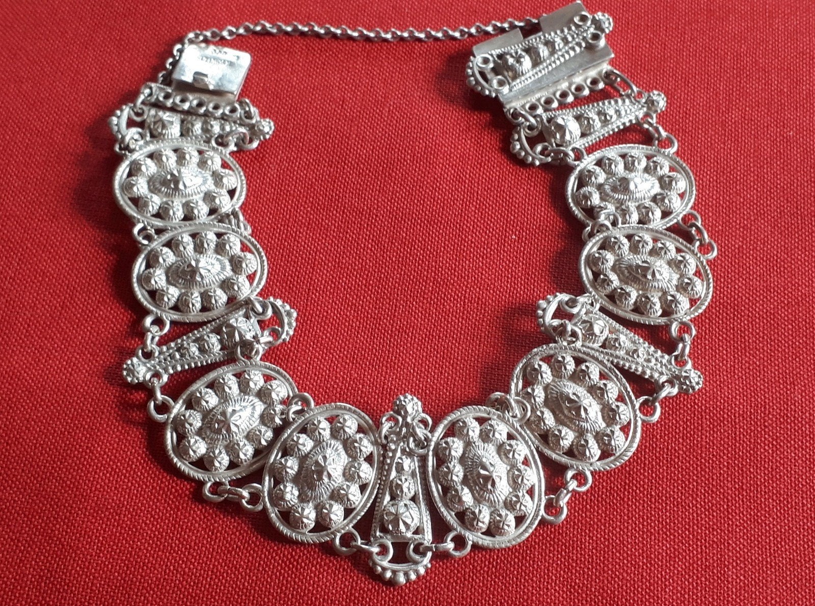 Antieke Zilveren Filigrain Armband met Veiligheidsketting., Ophalen of Verzenden, Zilver, Armband