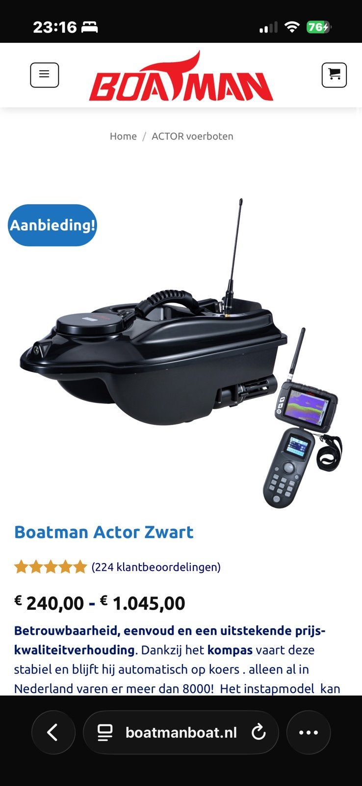 Boatman actor 7+ sonar fish finder GPS voerboot, Ophalen of Verzenden, Zo goed als nieuw, Overige typen
