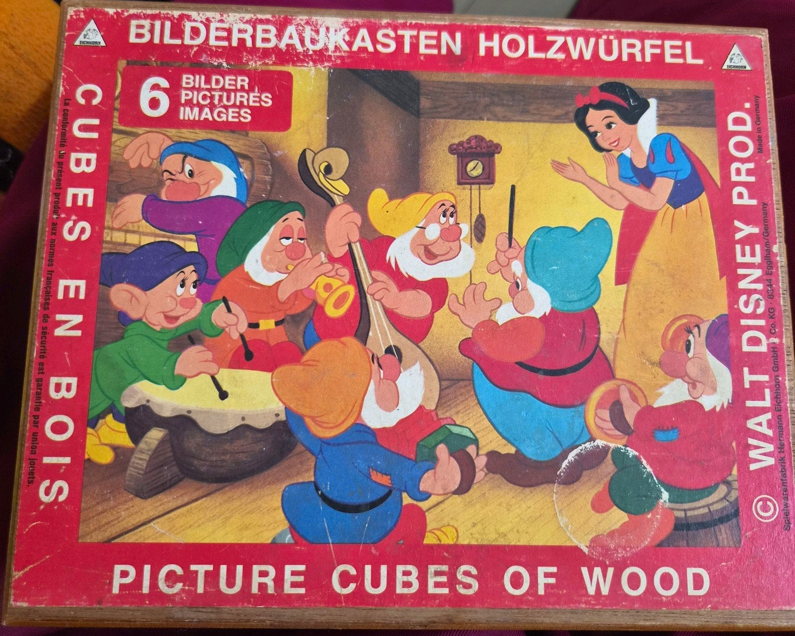 Vintage Disney Houten Kubus Puzzel, Gebruikt, 10 tot 50 stukjes, Ophalen of Verzenden, Van hout