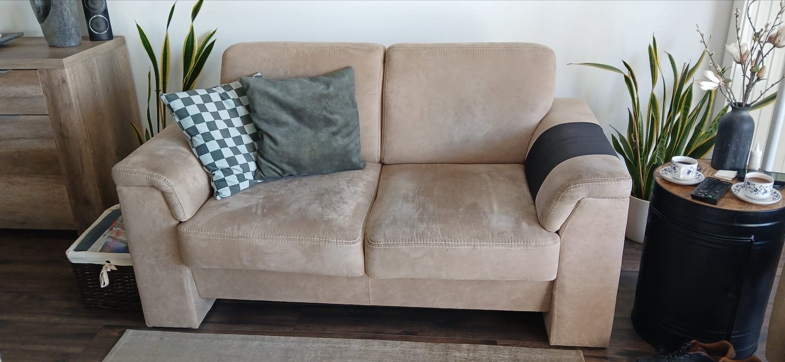 T.e.a.b. Comfortabele 2-zitsbank in beige stof, Ophalen, Gebruikt, 150 tot 200 cm, Tweepersoons