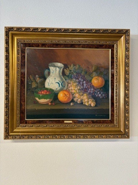 Delfts blauw met fruit, Antiek en Kunst, Kunst | Schilderijen | Klassiek, Ophalen, Doek, Oud hollands, Bijzondere lijst