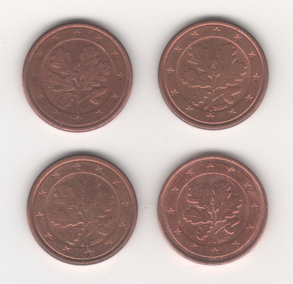 1 eurocent Duitsland 2002, 2004, 2005, 2021 (M 319), Ophalen of Verzenden, Duitsland