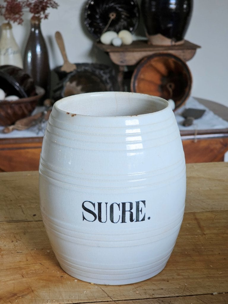 Antieke Franse beboterde VOORRAADPOT 'SUCRE.' bandenpot V&B, Ophalen of Verzenden