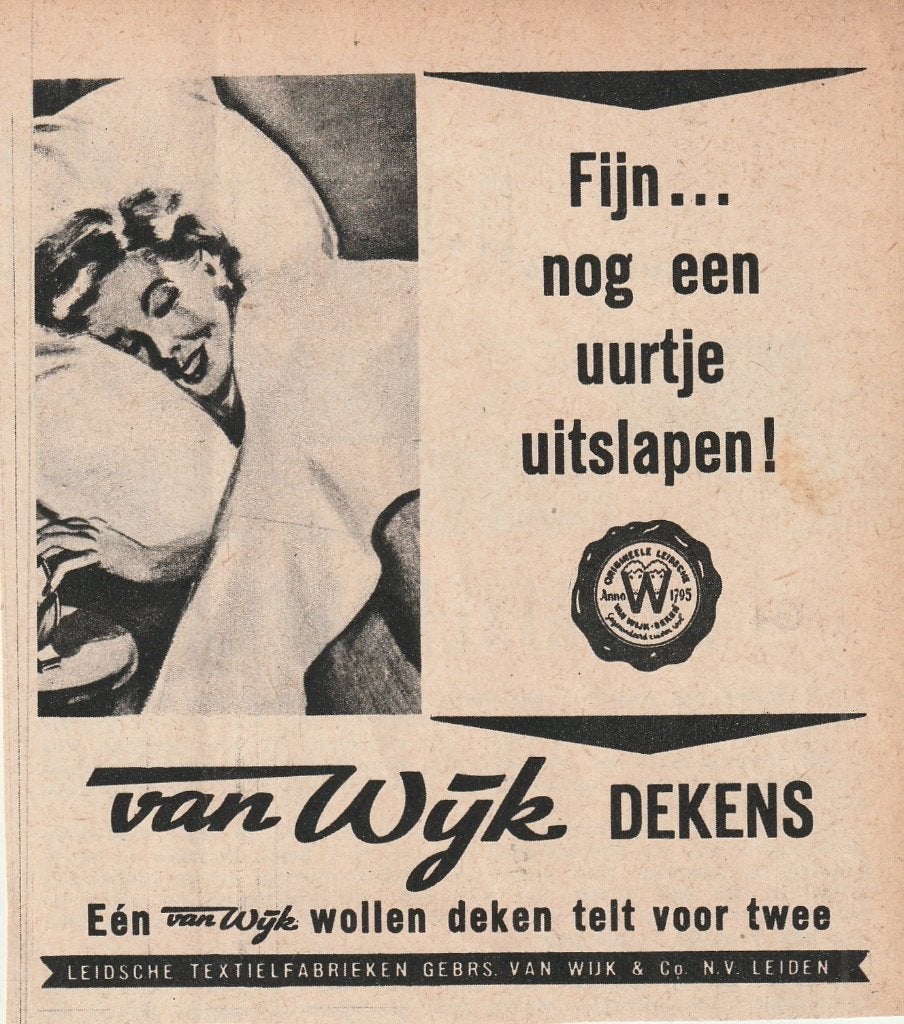 retro reclame 1949 Van Wijk Leiden wollen dekens uitslapen, Verzamelen, Verzenden, Overige typen