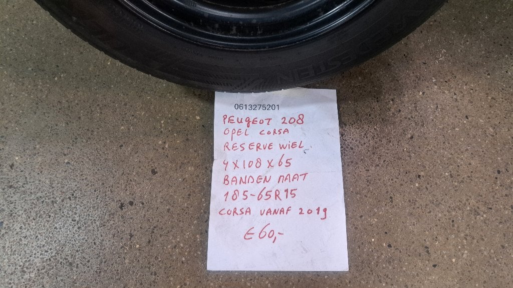 Reservewiel 15" Peugeot 207/208  Opel Corsa steek 4x108x65, Ophalen, Nieuw, Opel