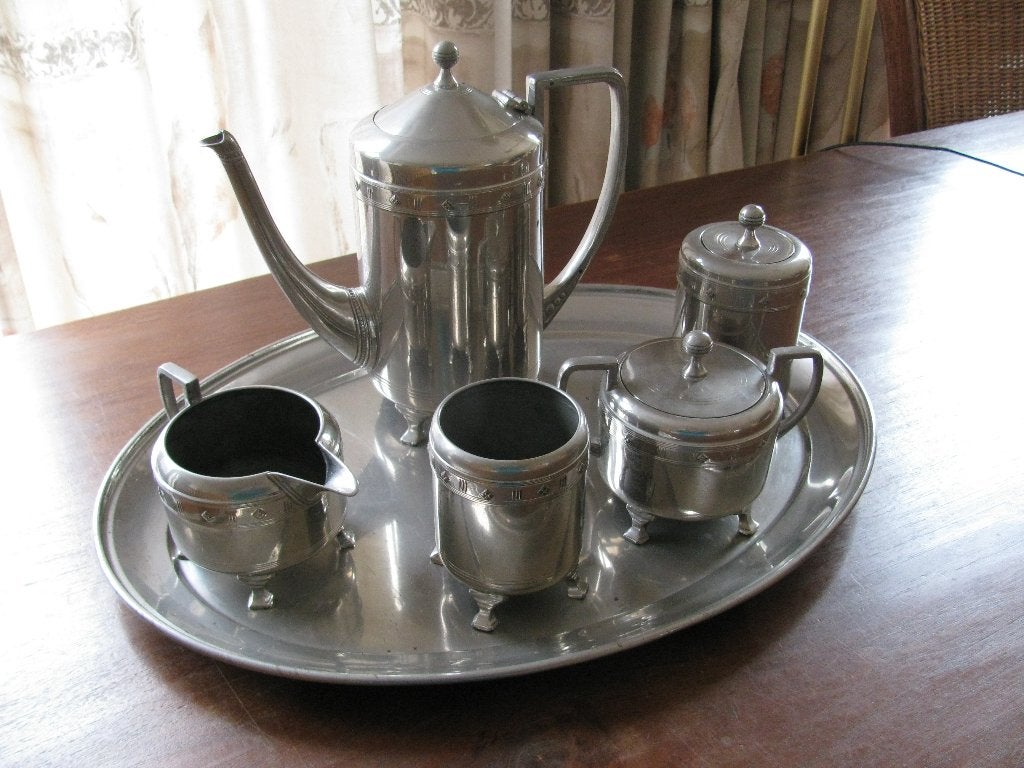 Tinnen Art Deco servies Kurtz & Co Tiel, Ophalen