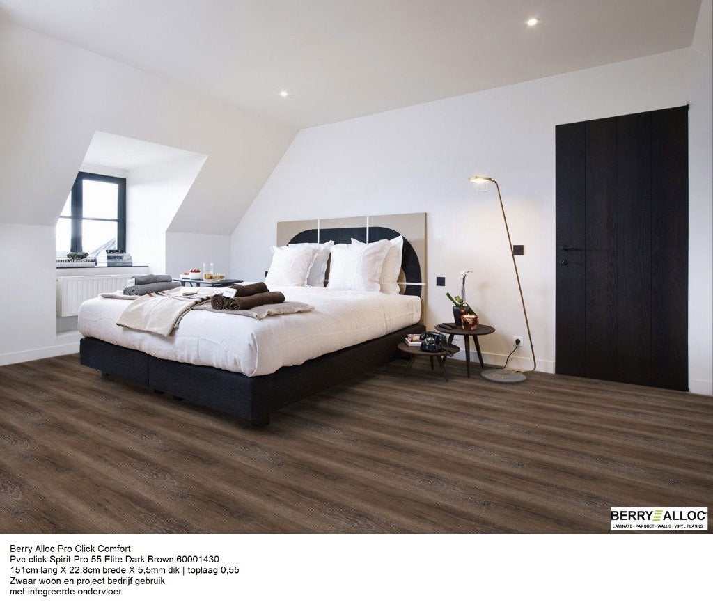 Pvc click Spirit Elite Dark Brown met integreerde ondervloer, Bruin, 75 m² of meer, Nieuw, Ophalen of Verzenden
