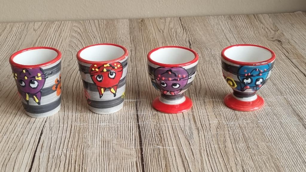 4 Mooie Vintage Eierdoppen Katten Antonio Ortiz Ruiz Spain, Huis en Inrichting, Keuken | Servies, Gebruikt, Verzenden, Keramiek