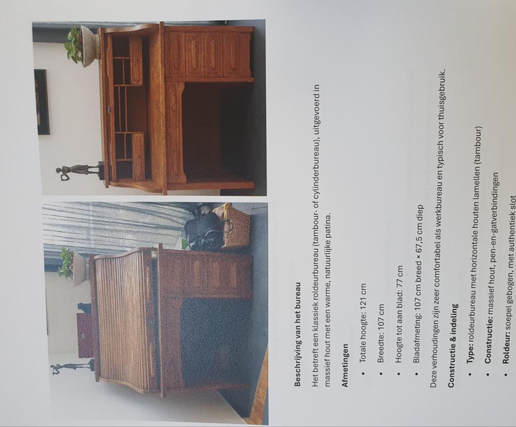 Klassiek roldeurbureau van massief hout, Ophalen