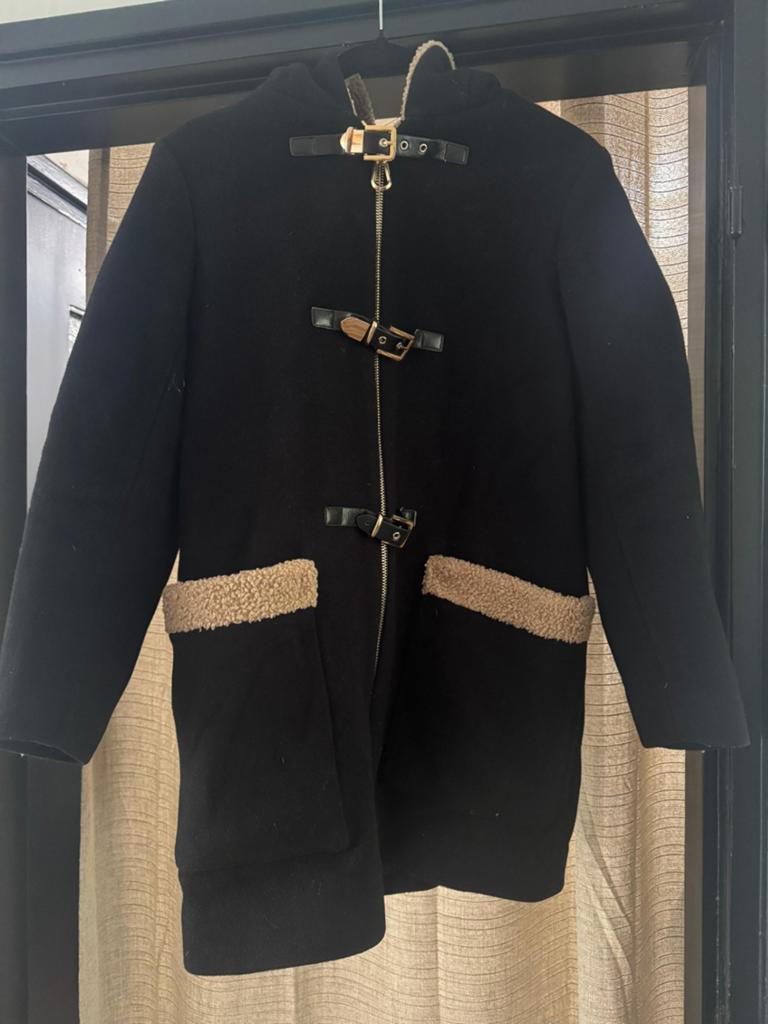 Sandro Paris Wool Duffle Coat – Maat 40, Ophalen of Verzenden, Zo goed als nieuw, Maat 38/40 (M), Zwart