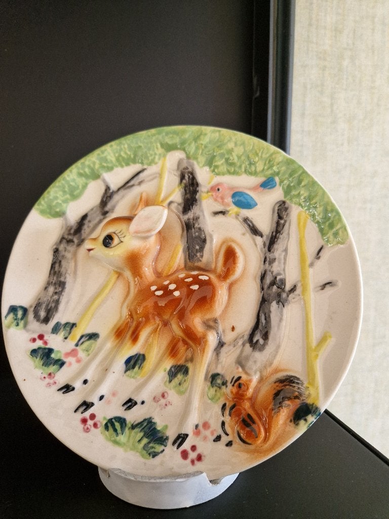 hertje op bord vintage jaren 50/60, Ophalen of Verzenden, Zo goed als nieuw, Hert, Beeldje of Figuurtje