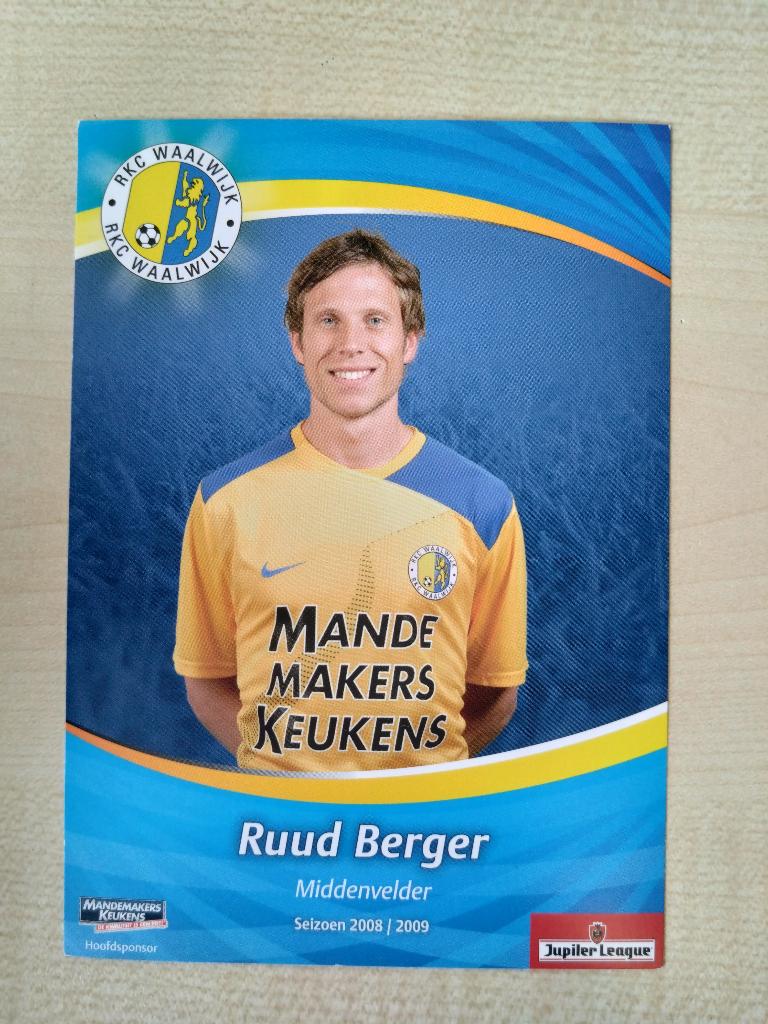 Spelerskaart Ruud Berger RKC Waalwijk 2008-2009, Verzamelen, Sportartikelen en Voetbal, Verzenden, Zo goed als nieuw, Overige binnenlandse clubs