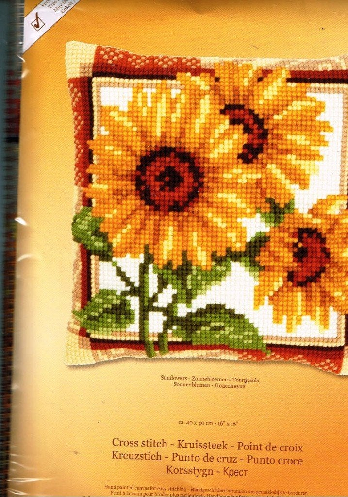 Cado vervaco borduurpakket  kussen  ZONNEBLOEMEN, Ophalen of Verzenden, Nieuw, Handborduren, Borduurpakket