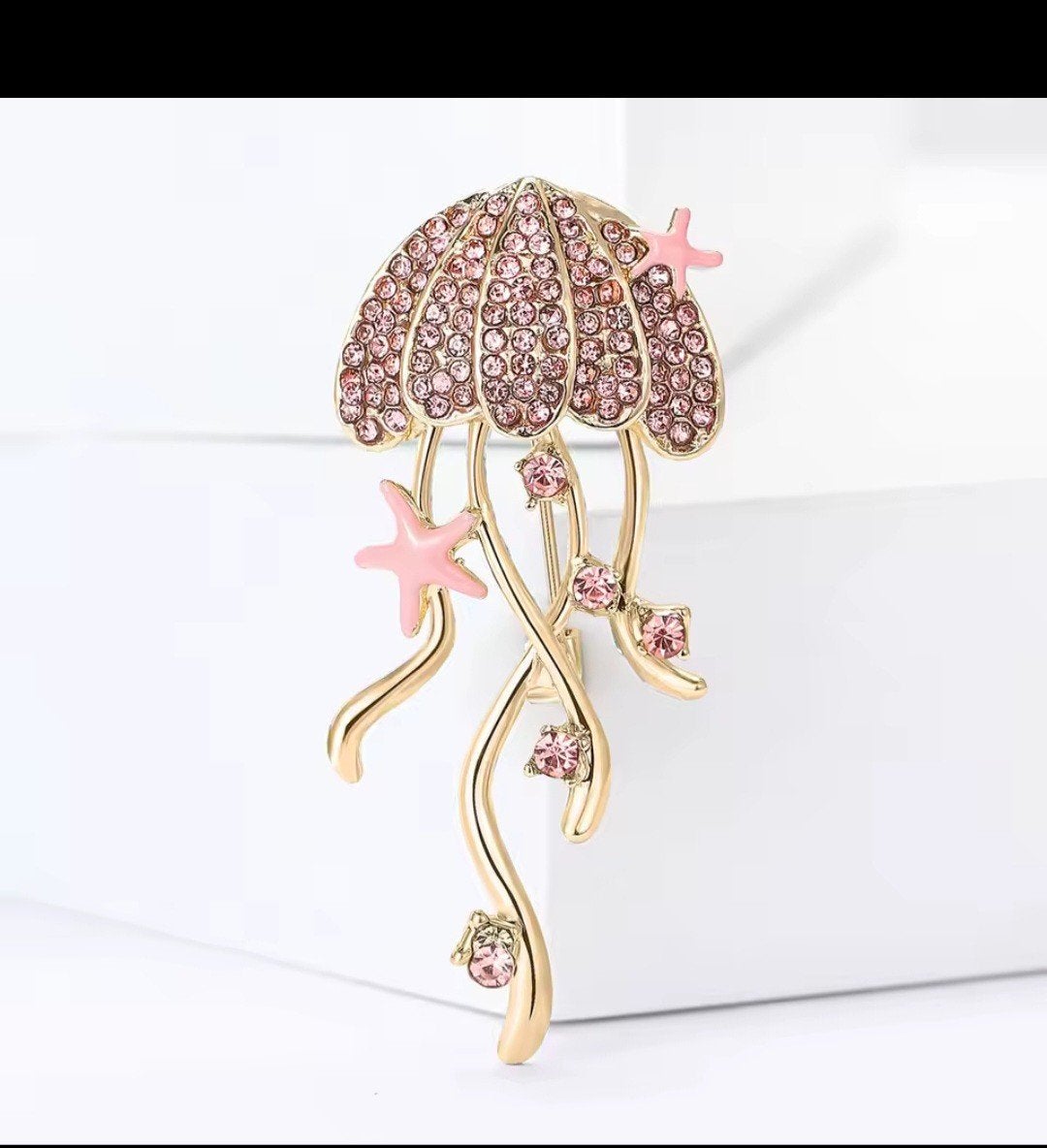 Nieuwe Broche Kwallen Design met Roze Kristallen, Met kristal, Overige materialen, 4 tot 7 cm, Nieuw