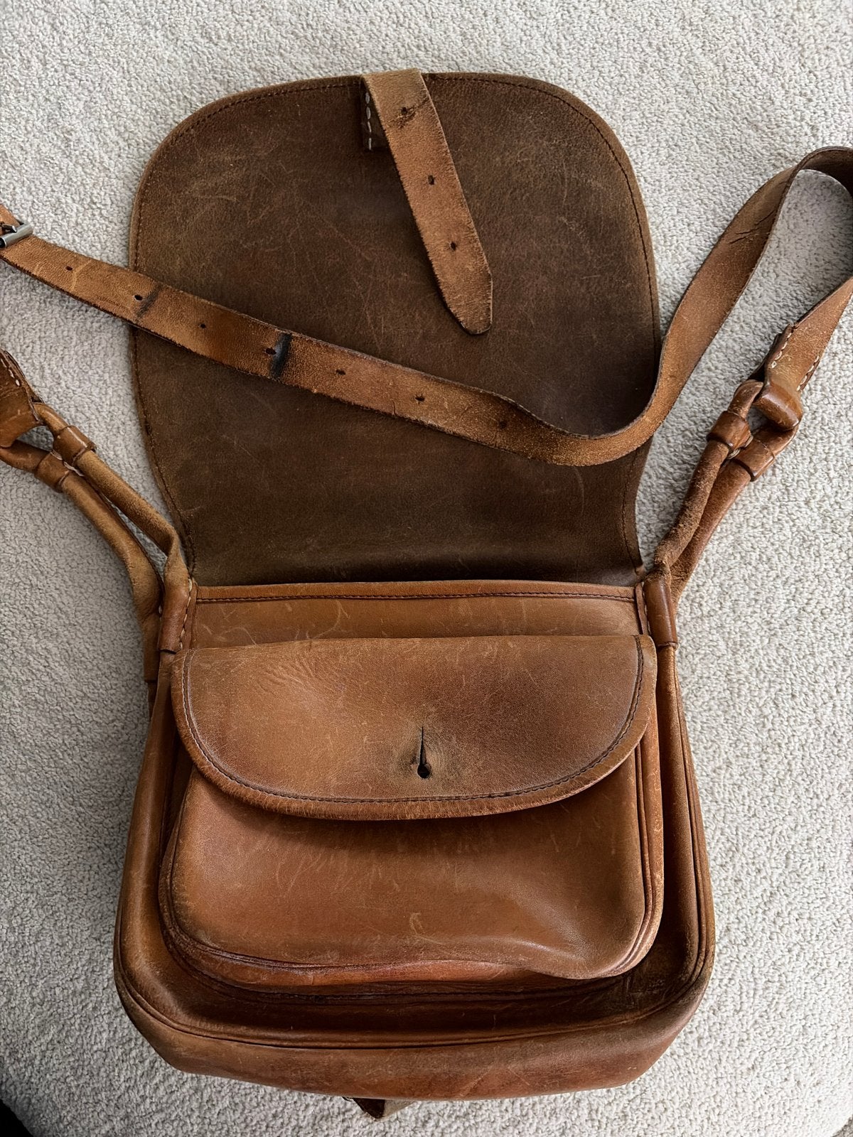 Vintage Leren Schoudertas, zadeltas - Bruin, Verzenden, Gebruikt, Bruin, Schoudertasje