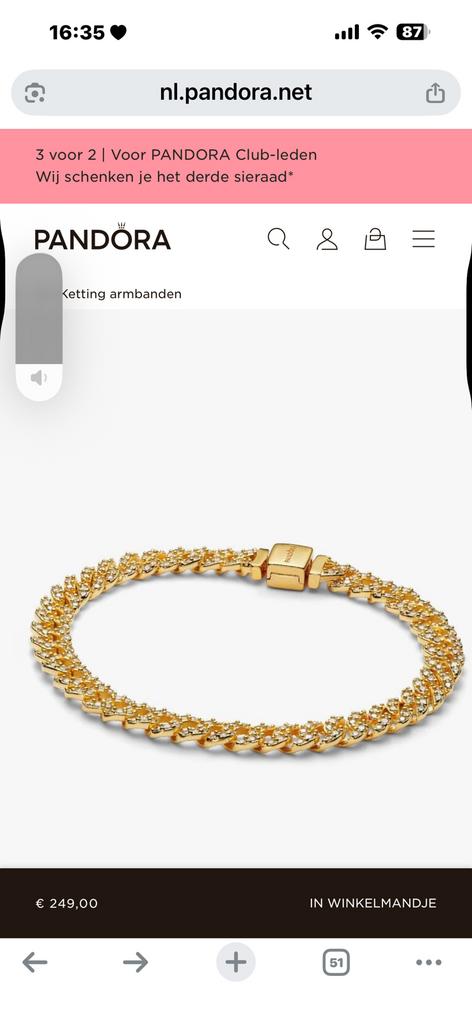 Pandora Gouden Armband met Zirkonia Steentjes, Sieraden, Tassen en Uiterlijk, Armbanden, Ophalen of Verzenden, Zo goed als nieuw