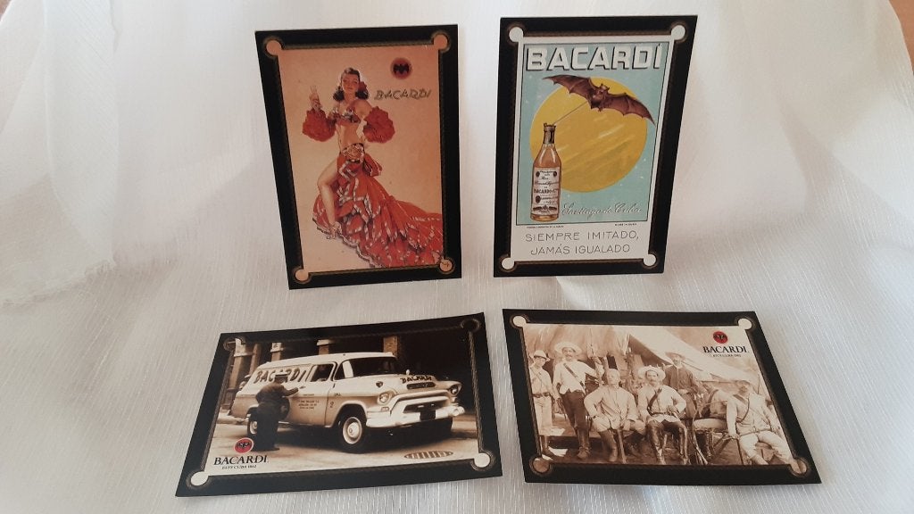 BACARDI POSTKAARTEN, 4 stuks, set, Verzamelen, Ophalen of Verzenden, Zo goed als nieuw, Gebruiksvoorwerp