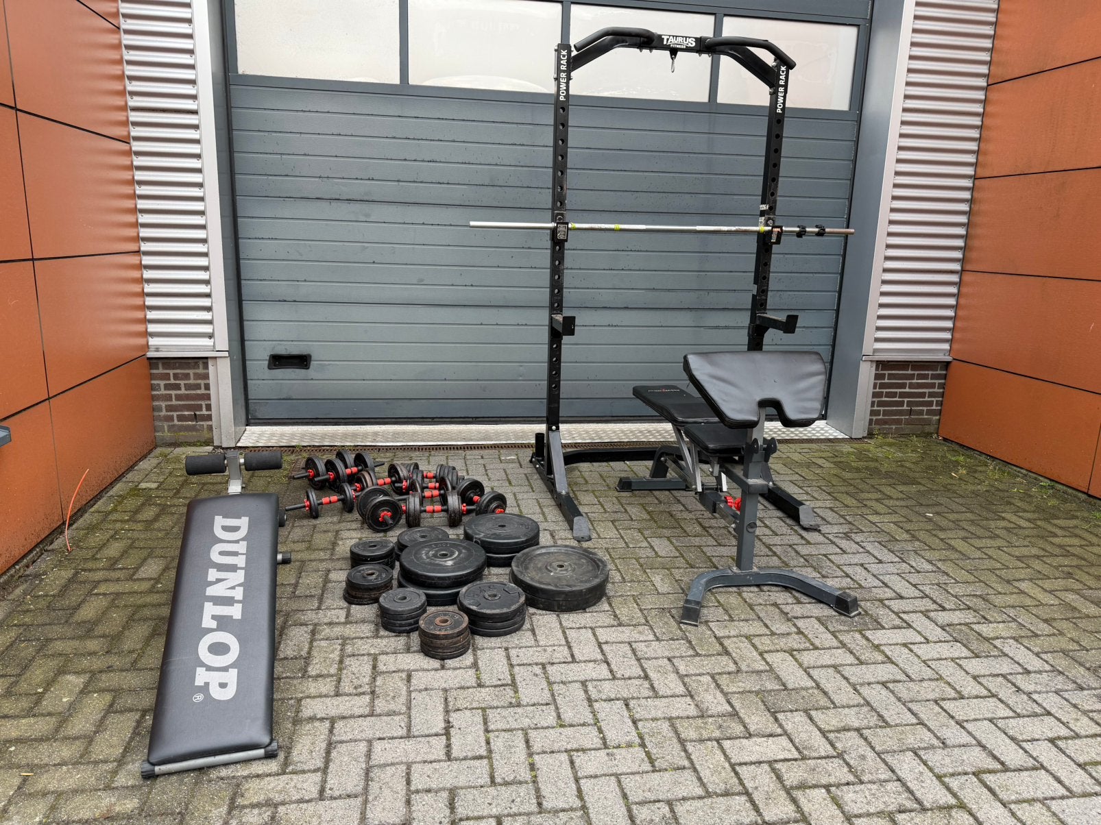 Taurus Halfrack , Bankje ,200kg Gewichten ,Stangen, Sport en Fitness, Fitnessmaterialen, Ophalen, Gebruikt, Fitnessbank