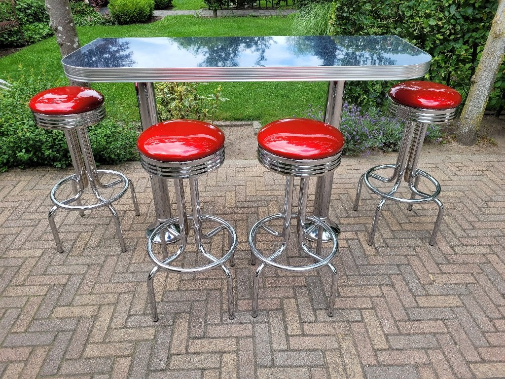 Amerikaanse barkrukken muur bartafel Bel Air fifties sixties, Ophalen, Met voetsteun, 60 tot 90 cm, Zo goed als nieuw