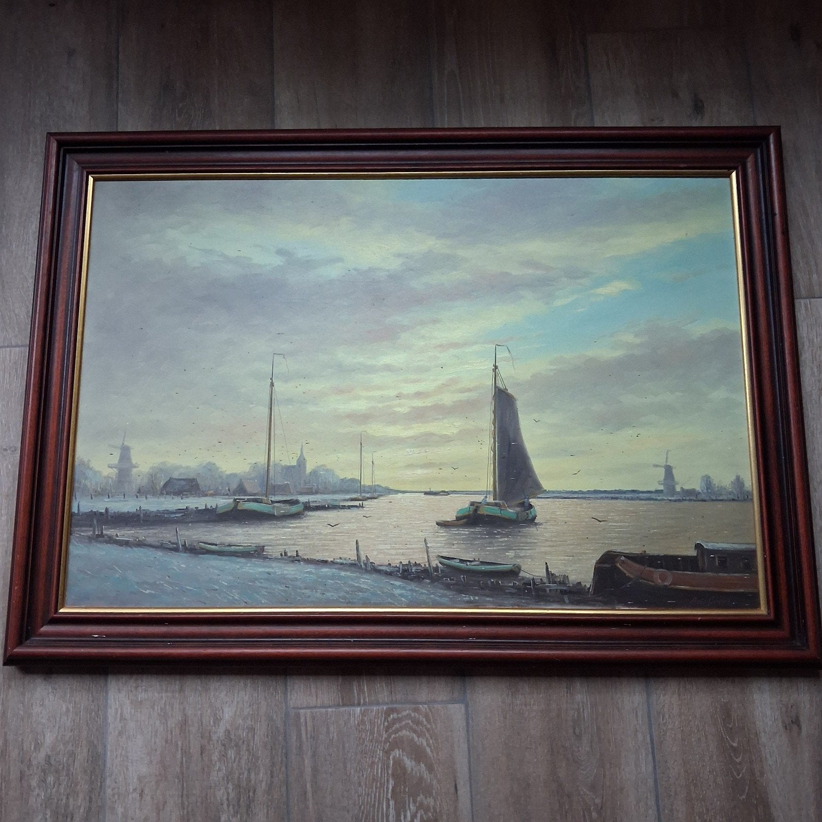 Prachtig schilderij IJsselgezicht bij Olst – A. de Groot, Antiek en Kunst, Nederlandse school, Doek, Ophalen of Verzenden, Gesigneerd