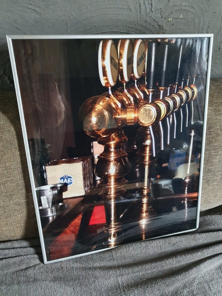Ingelijste foto van biertappen, bar decoratie, Ophalen of Verzenden, Gebruikt, Reclamebord, Plaat of Schild, Overige merken