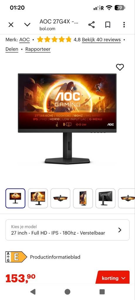 Gaming monitor, Ophalen of Verzenden, Zo goed als nieuw, Full HD, Gaming