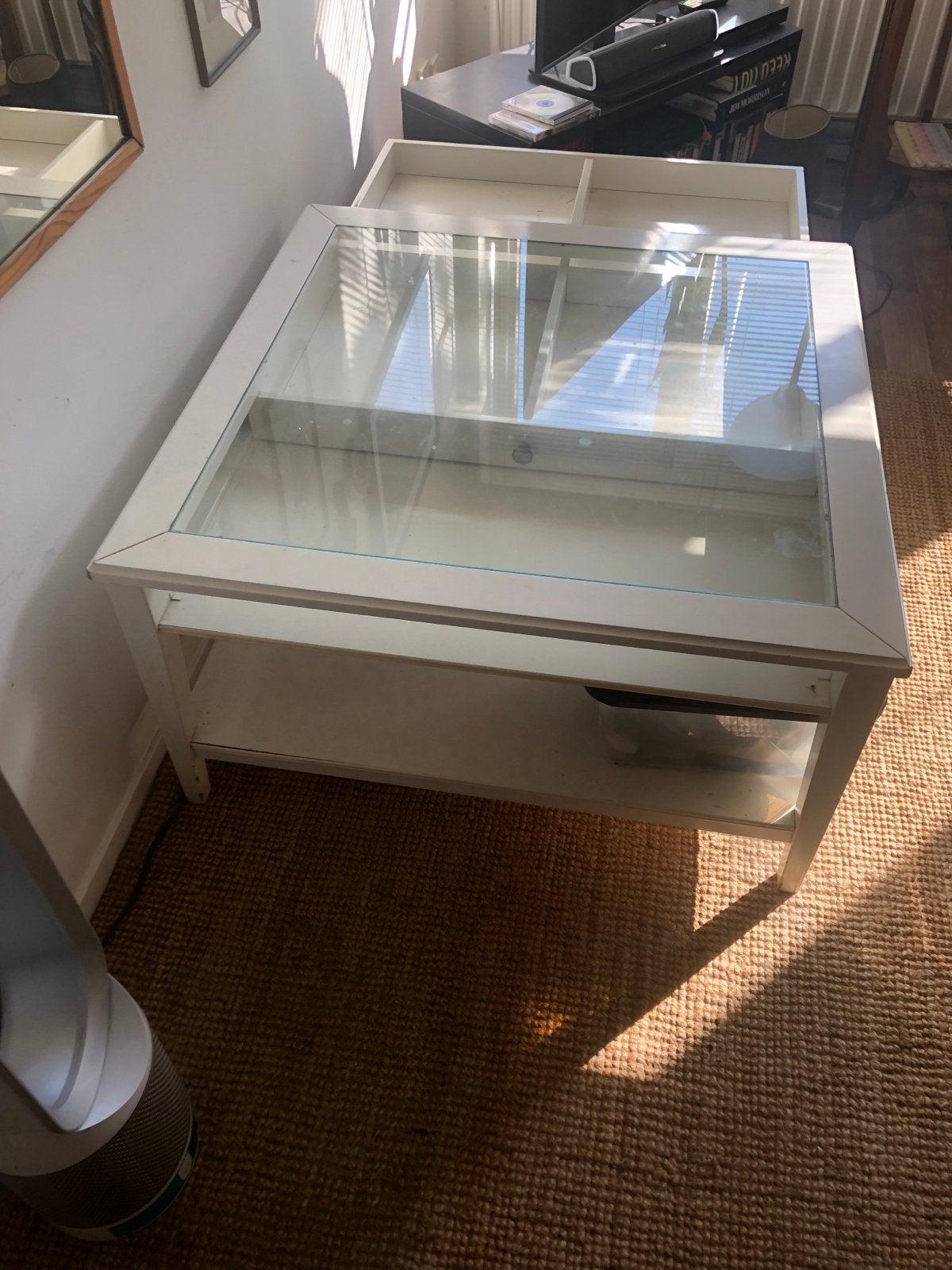 Ikea Vitrine Salontafel met Glazen Blad en Lade, Ophalen, Gebruikt, Vierkant, 50 tot 100 cm