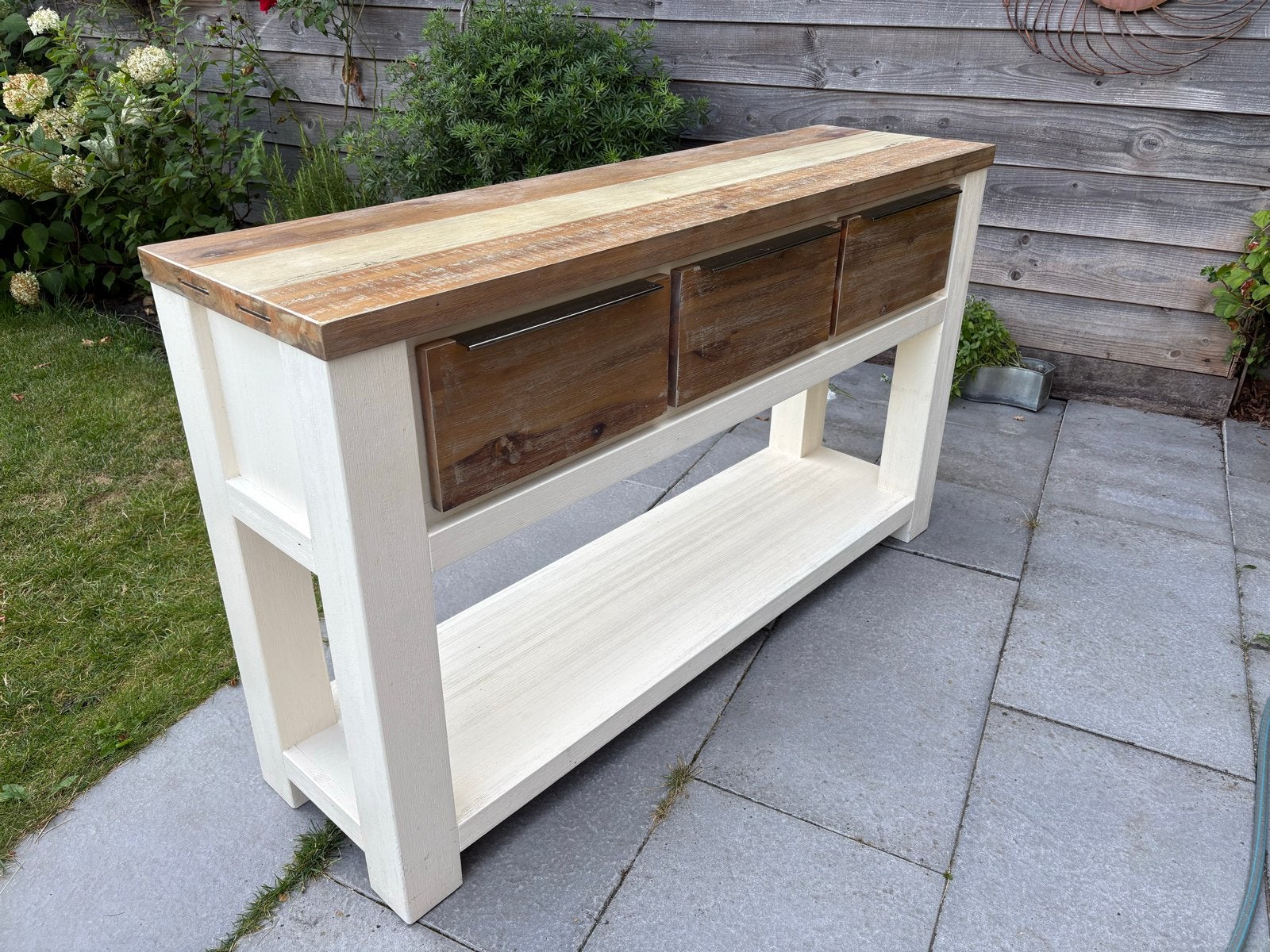 Halfhoge open kast met 3 lades, Ophalen, Gebruikt, 100 tot 150 cm, Met lade(s)