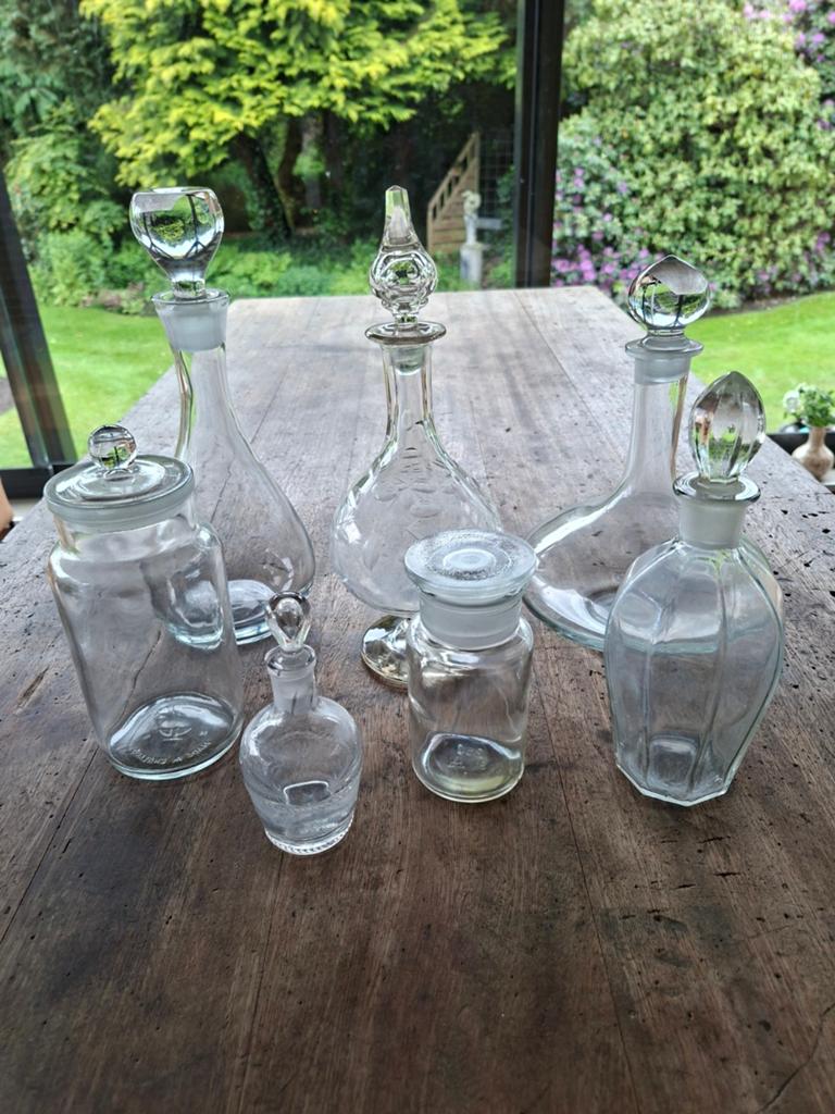 Set glazen karaffen en potten met glazen stolpen., Verzamelen, Ophalen, Zo goed als nieuw, Overige typen