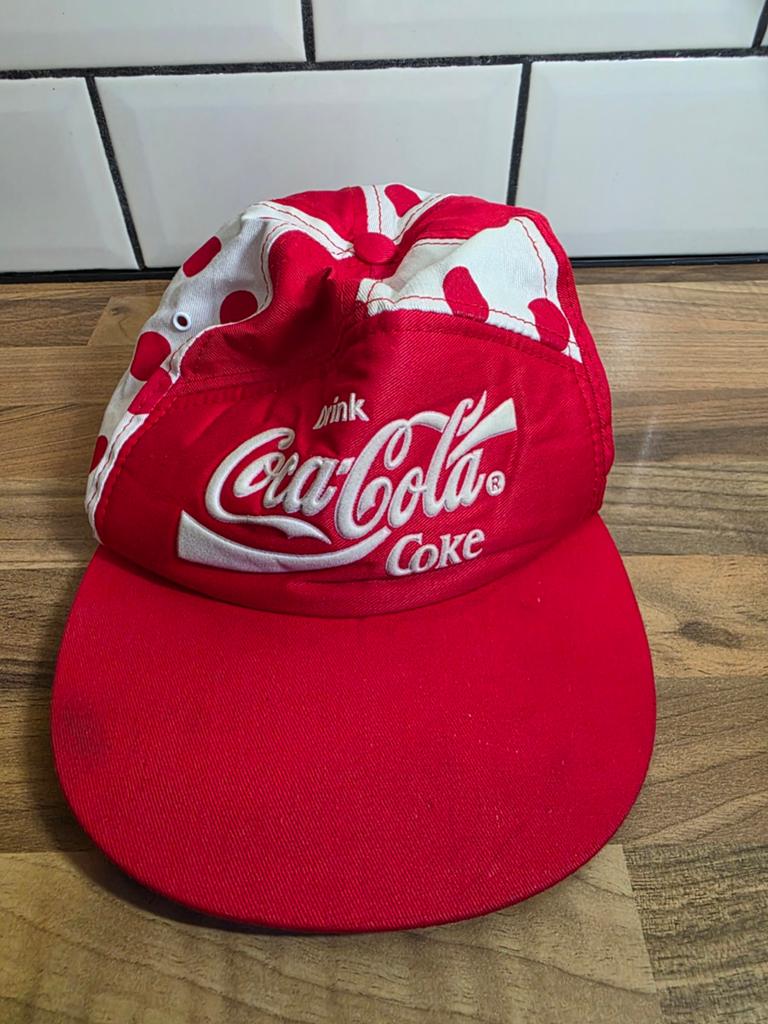 Vintage Coca-Cola Pet - Rood/Wit met Stippen, Pet, Coca Cola, Gedragen, One size fits all