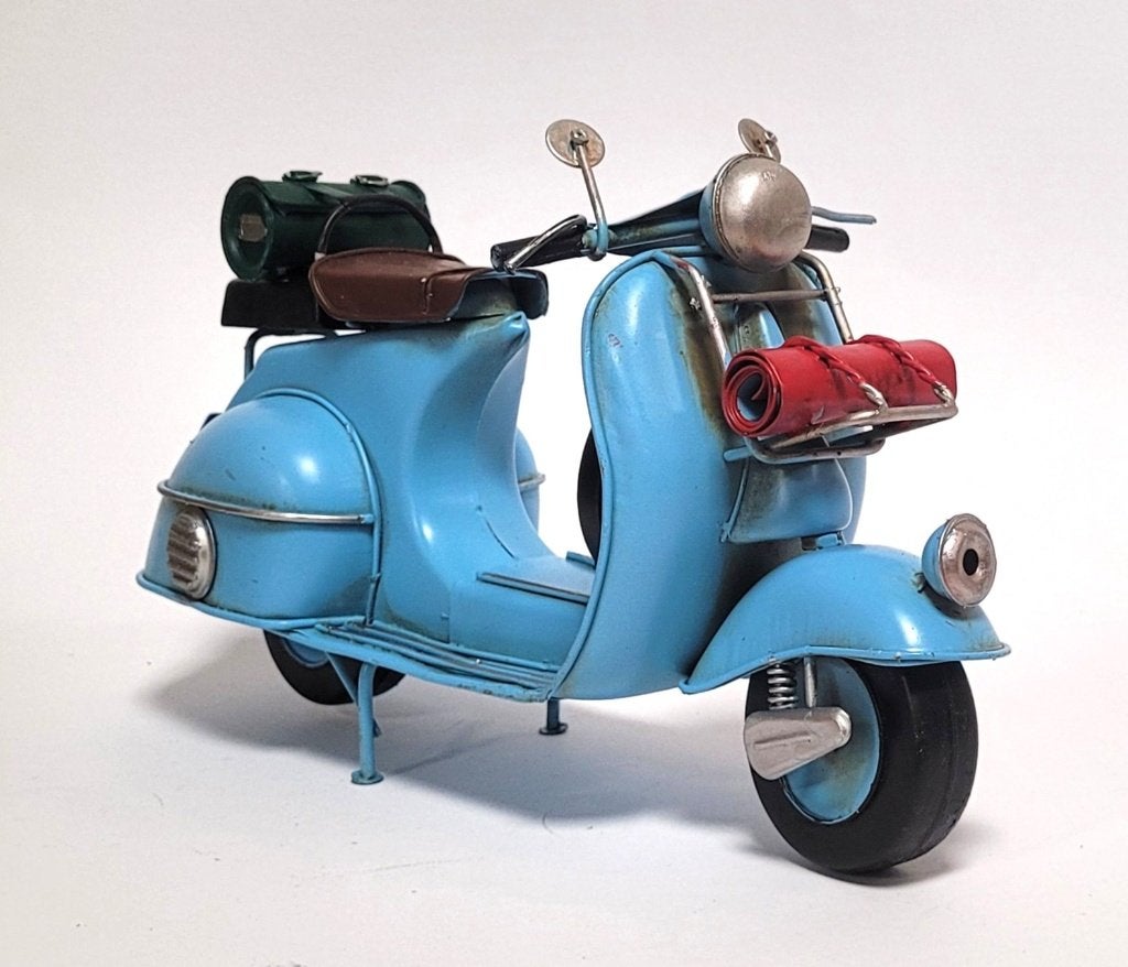 Retro Scooter groot blauw metalen miniatuur model decoratie, Verzamelen, Ophalen of Verzenden, Nieuw, Mens