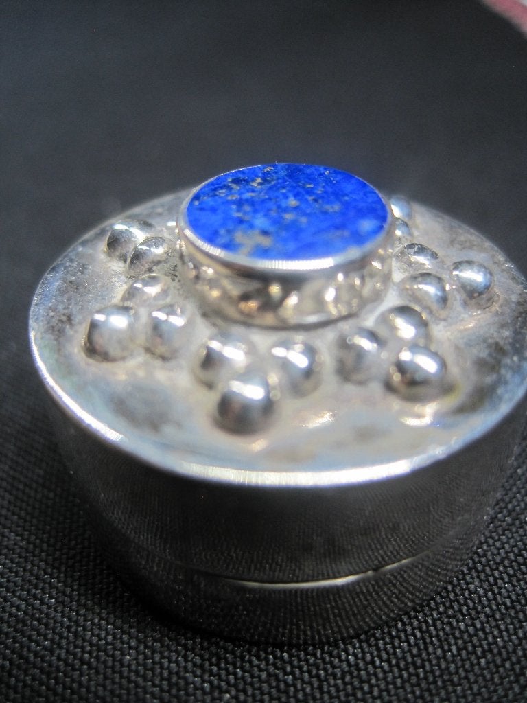 Antiek zilver doosje zilver 925 met lapis lazuli, Ophalen, Zilver