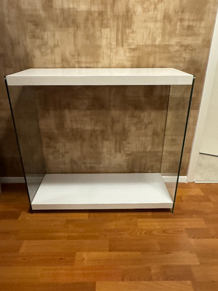 glazen sidetable met wit, Huis en Inrichting, Ophalen, 50 tot 100 cm, Glas, Zo goed als nieuw