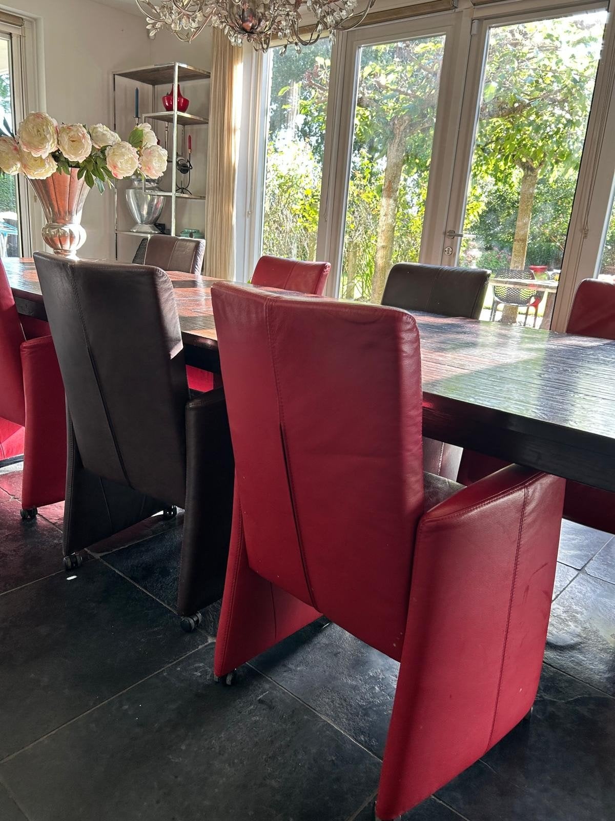 8 stuks eetkamerstoelen,  Leer met verstelbare  rugleuning, Ophalen, Gebruikt, Leer, Vijf, Zes of meer stoelen