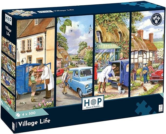 House of Puzzles - Village Life - 4x500 stukjes, Ophalen of Verzenden, 500 t/m 1500 stukjes, Nieuw, Legpuzzel