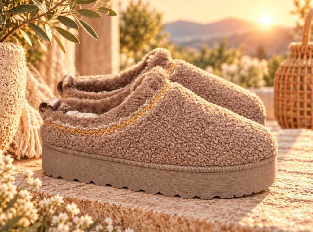 Warme Taupe Teddy Platform Sloffen / Instappers mt 40, Bruin, Nieuw, Ophalen of Verzenden, Pantoffels of Sloffen