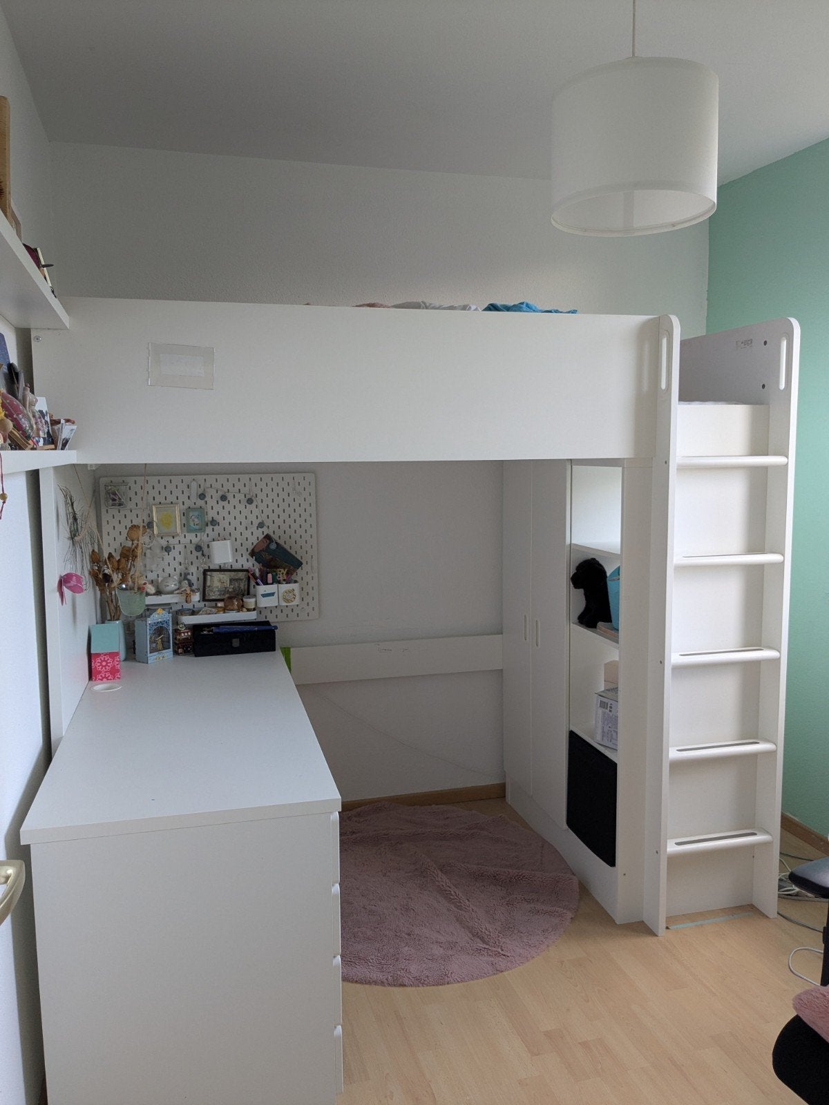 IKEA SMÅSTAD Hoogslaper met bureau en opbergruimte, Ophalen, Eenpersoons, Zo goed als nieuw, 200 cm
