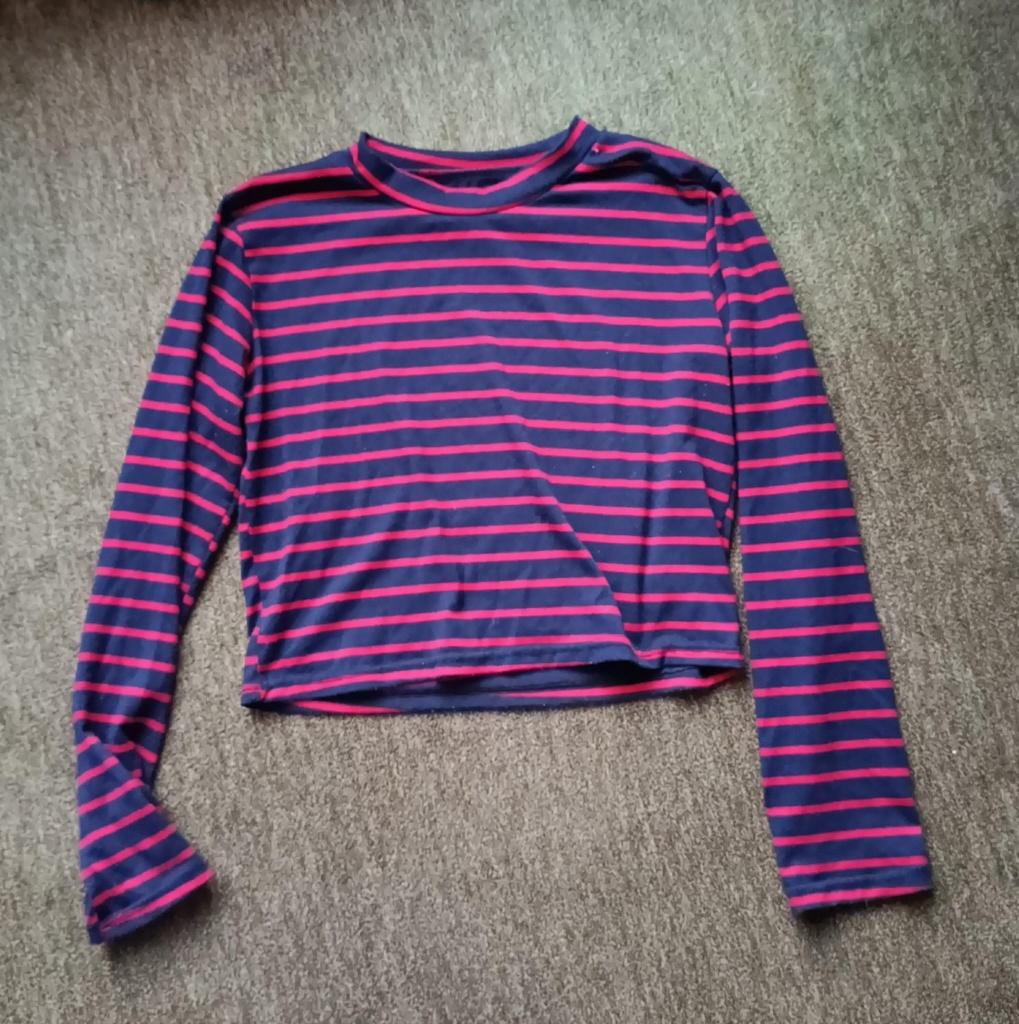 Gestreepte crop top lange mouwen marineblauw rood, Kleding | Dames, Maat 38/40 (M), Ophalen of Verzenden, Zo goed als nieuw, Lange mouw