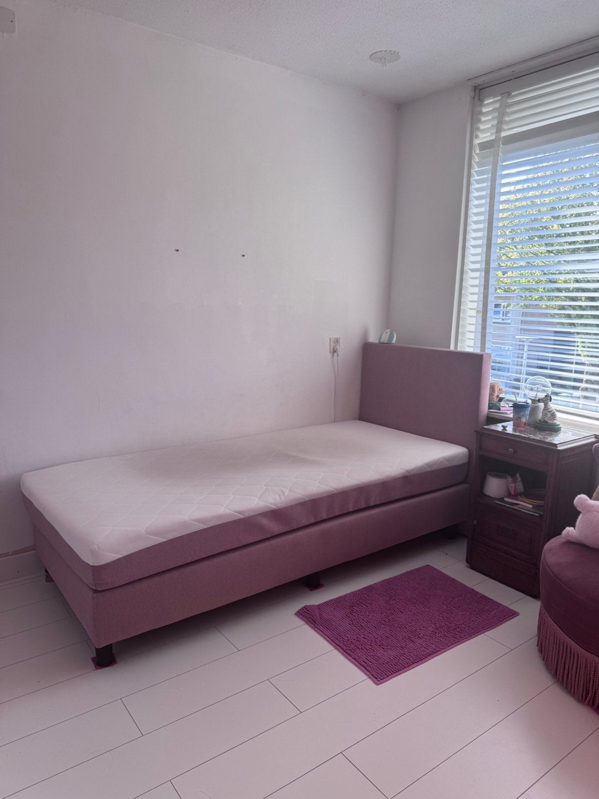 Kinder boxspring bed 90x200 Roze, Ophalen, Gebruikt, 90 cm, Eenpersoons