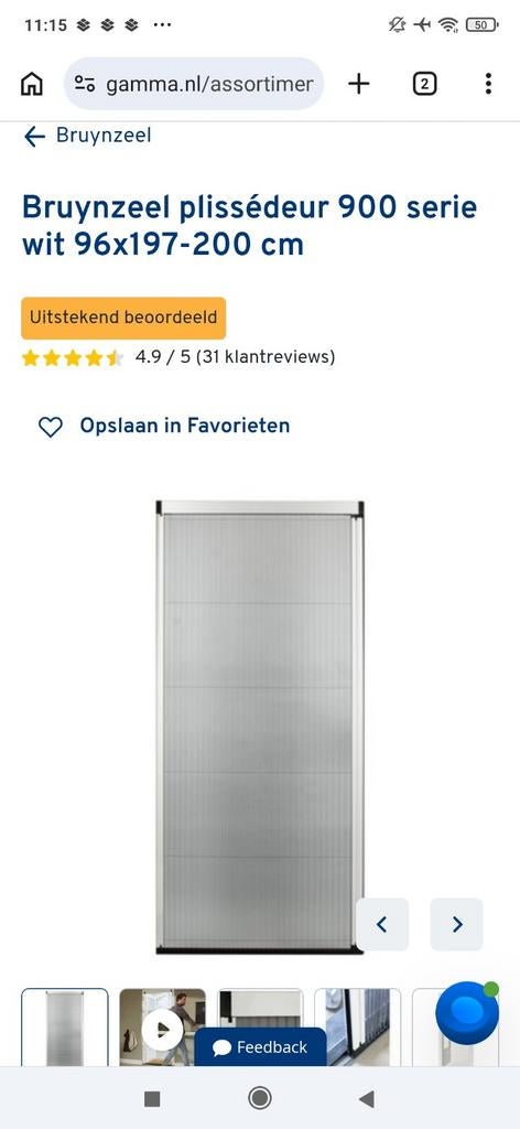 Bruynzeel plisséhordeur S900 B 96x197-200 cm, Ophalen of Verzenden, Nieuw, Hordeur, 200 tot 215 cm