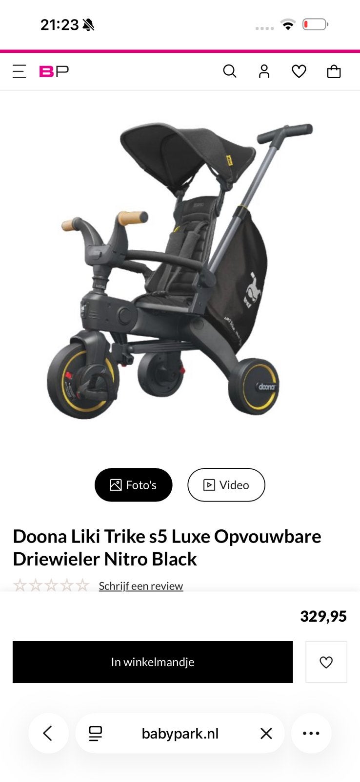 Doona Liki Trike s5 Luxe Opvouwbare Driewieler Nitro Black, Ophalen, Zo goed als nieuw