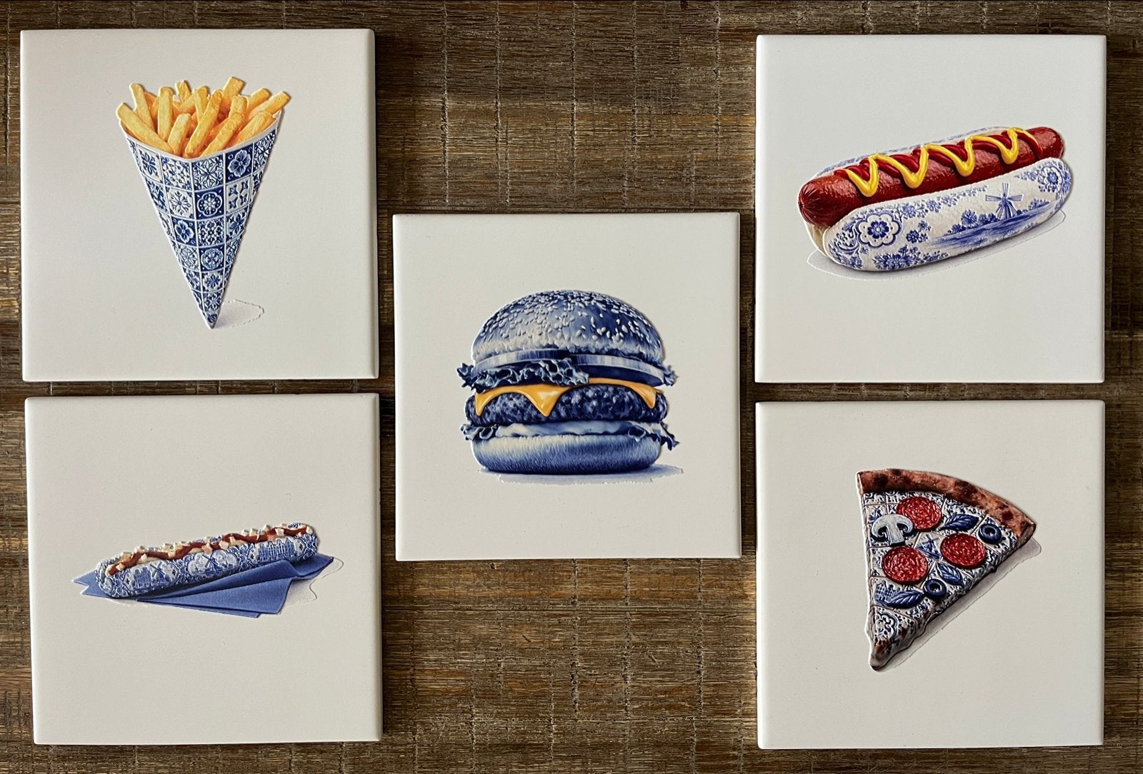Tegeltjes met Delfts blauwe reliëf print., Ophalen of Verzenden
