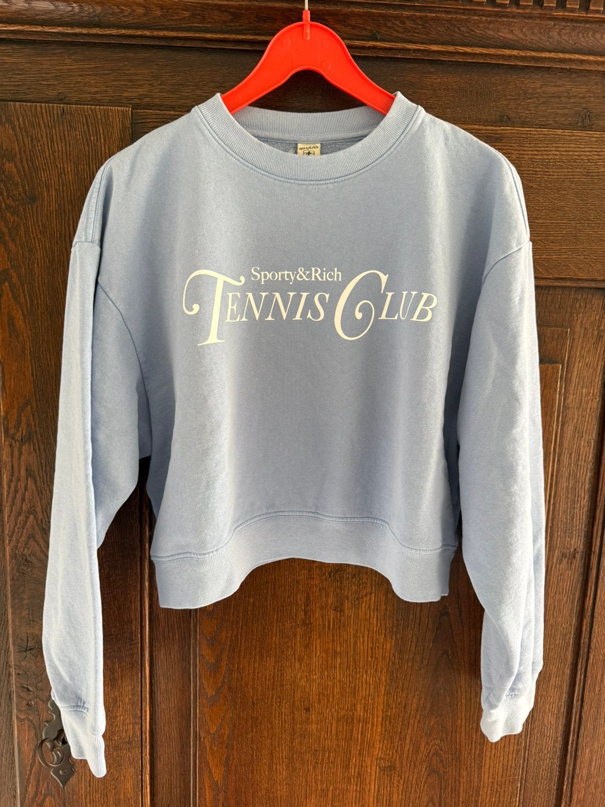 Sporty & Rich Rizzoli Tennis Cropped Crewneck sweatshirt, Ophalen of Verzenden, Nieuw, Maat 36 (S), Blauw