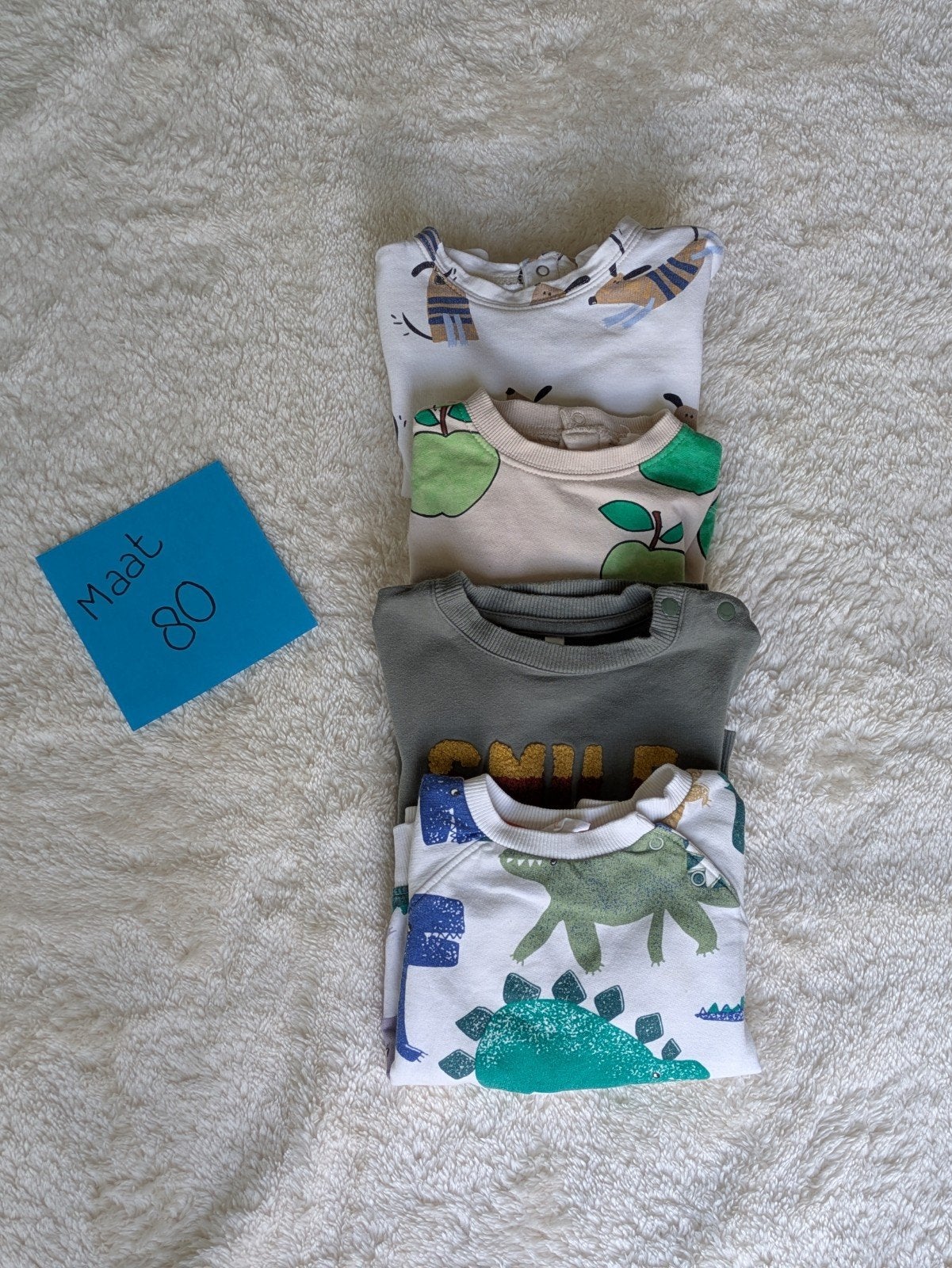 4 Leuke truitjes in maat 80, Kinderen en Baby's, Babykleding | Maat 80, Ophalen, Gebruikt, Hema + Zeeman, Truitje of Vestje