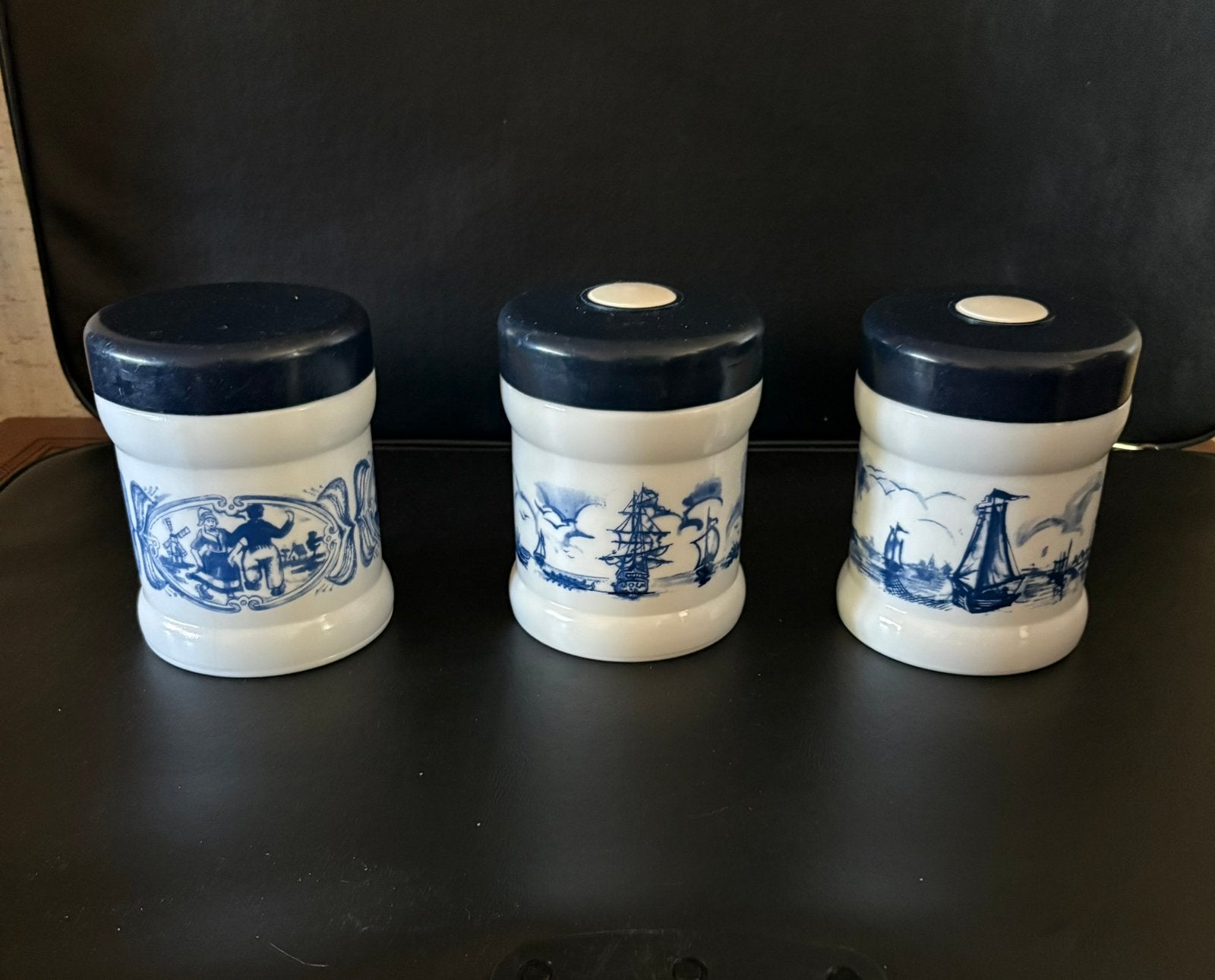 3 delfsblauwe potten, Ophalen of Verzenden, Gebruikt, Steen/keramiek, Pot, Bus of Blik