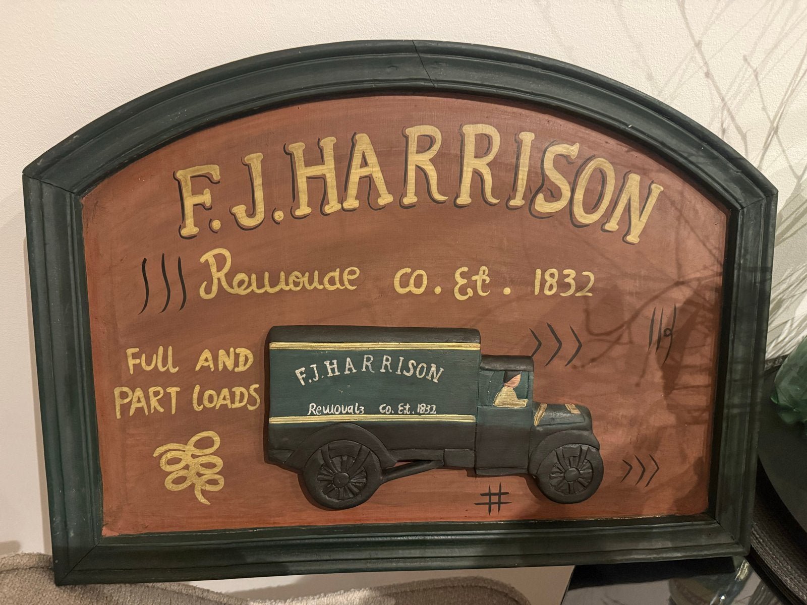 Vintage F.J. Harrison Houten Reclamebord - Est. 1832, Ophalen of Verzenden