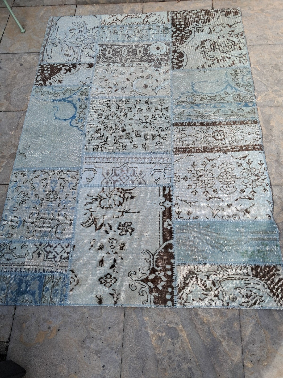 Patchwork Kleed - Blauw/Bruin - 138x199 cm, Ophalen, Gebruikt, 100 tot 150 cm, Blauw