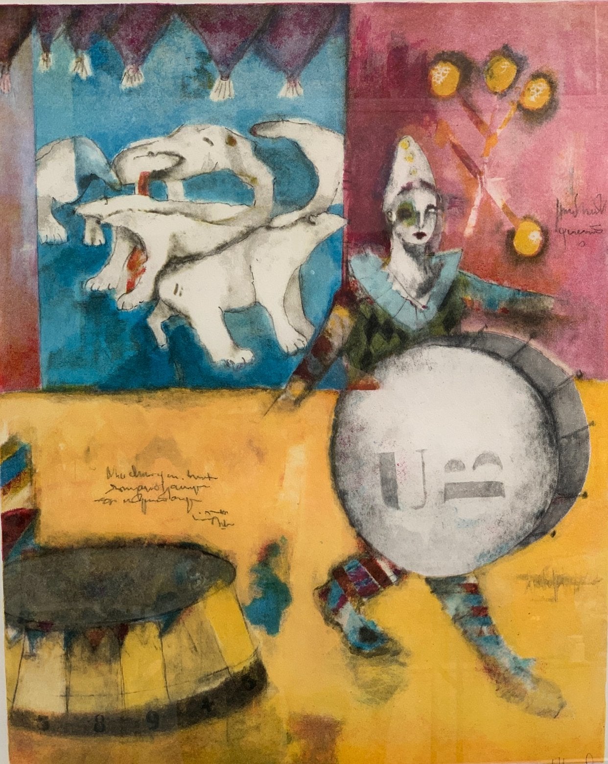 Astrid Engels grote litho incl lijst en passe partout Circus, Ophalen of Verzenden