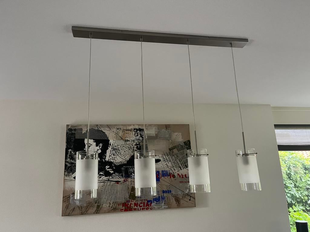 RVS hanglamp, cilindervormig glas, Ophalen, Glas, 75 cm of meer, Gebruikt