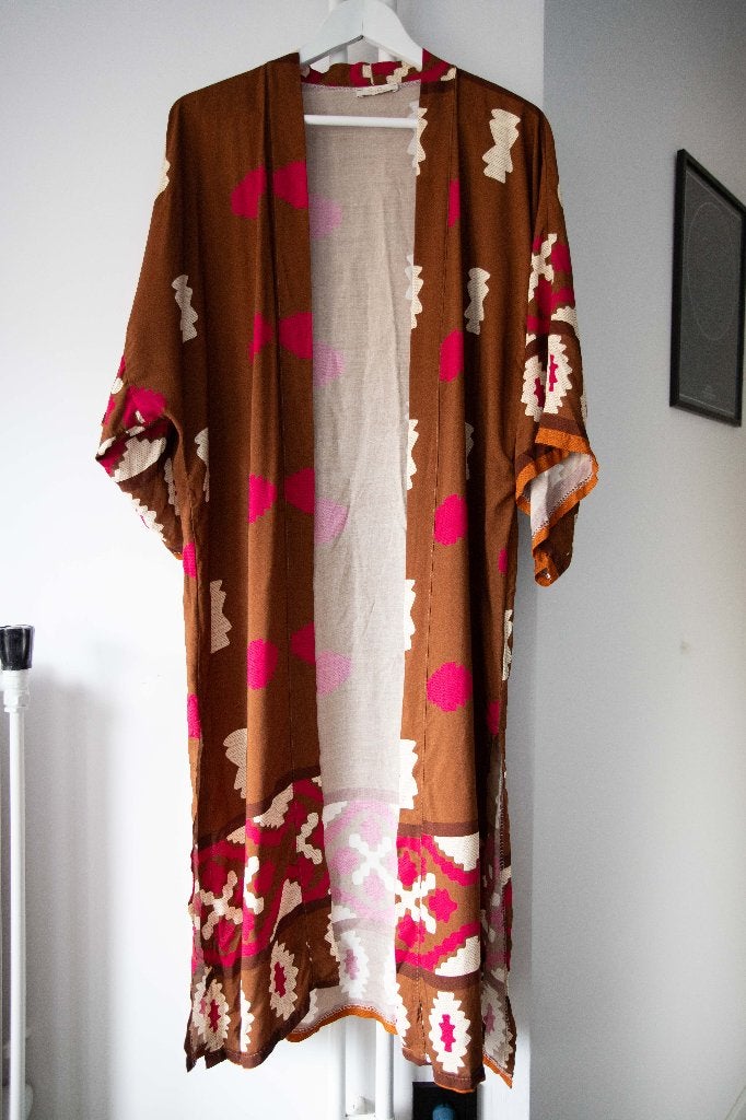 Lange kimono met print BoeBou maat M-L, Meerkleurig, Maat 42/44 (L), Ophalen of Verzenden, Boebou